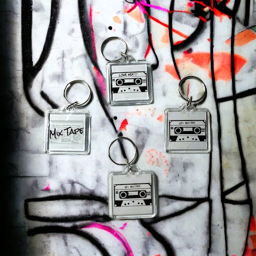 Mix Tape Keychains: Love Mix, Mix Tape, 90's Mix,80's Mix