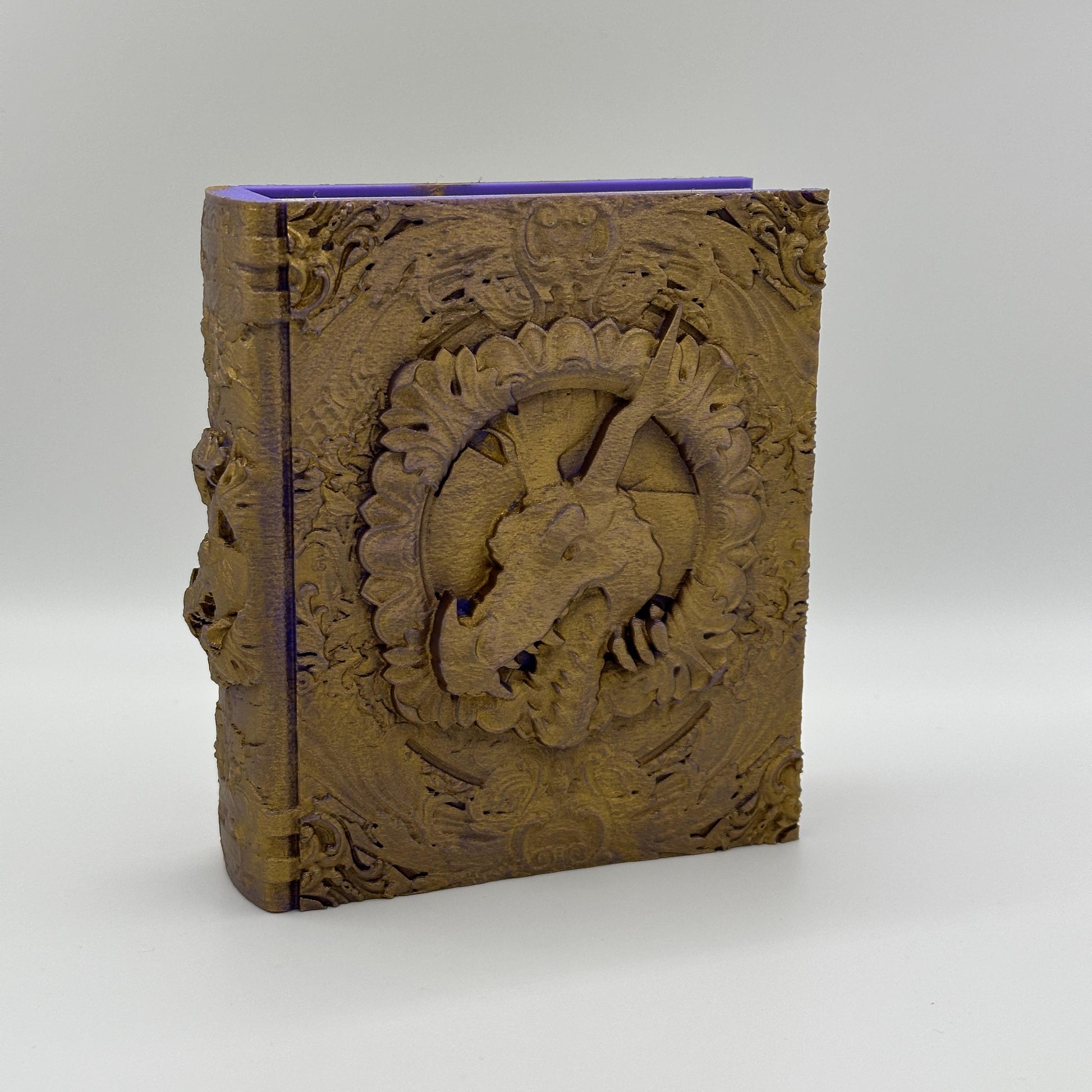 Dragon Tome, Card and Dice Storage, RPG Minifigure Organizer, Dice Rolling Tray