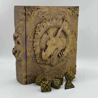 Dragon Tome, Card and Dice Storage, RPG Minifigure Organizer, Dice Rolling Tray