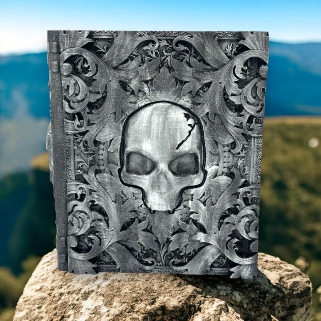 Death Magic Tome, Card and Dice Storage, RPG Minifigure Organizer, Dice Rolling Tray