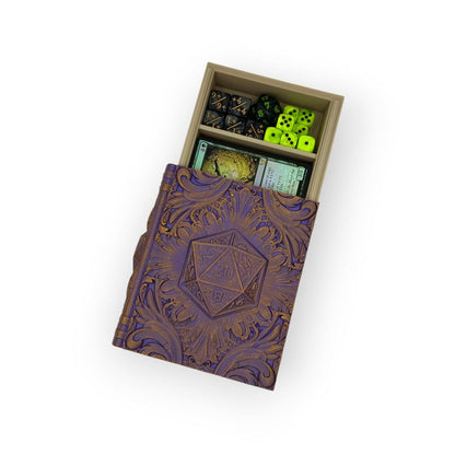 D20 Tome, Card and Dice Storage, RPG Minifigure Organizer, Dice Rolling Tray