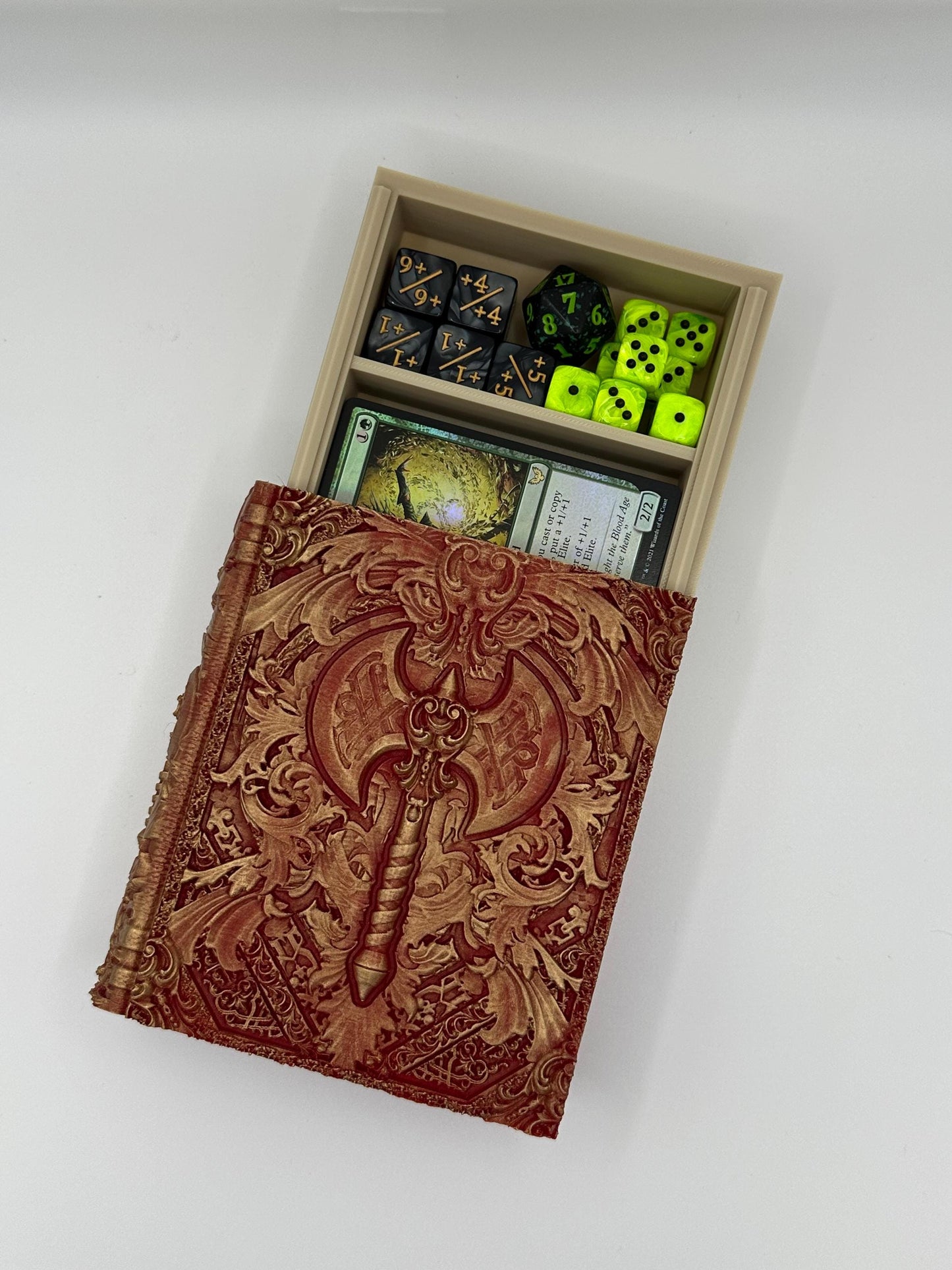 Barbarian Tome,Card and Dice Storage, RPG Minifigure Organizer, Dice Rolling Tray