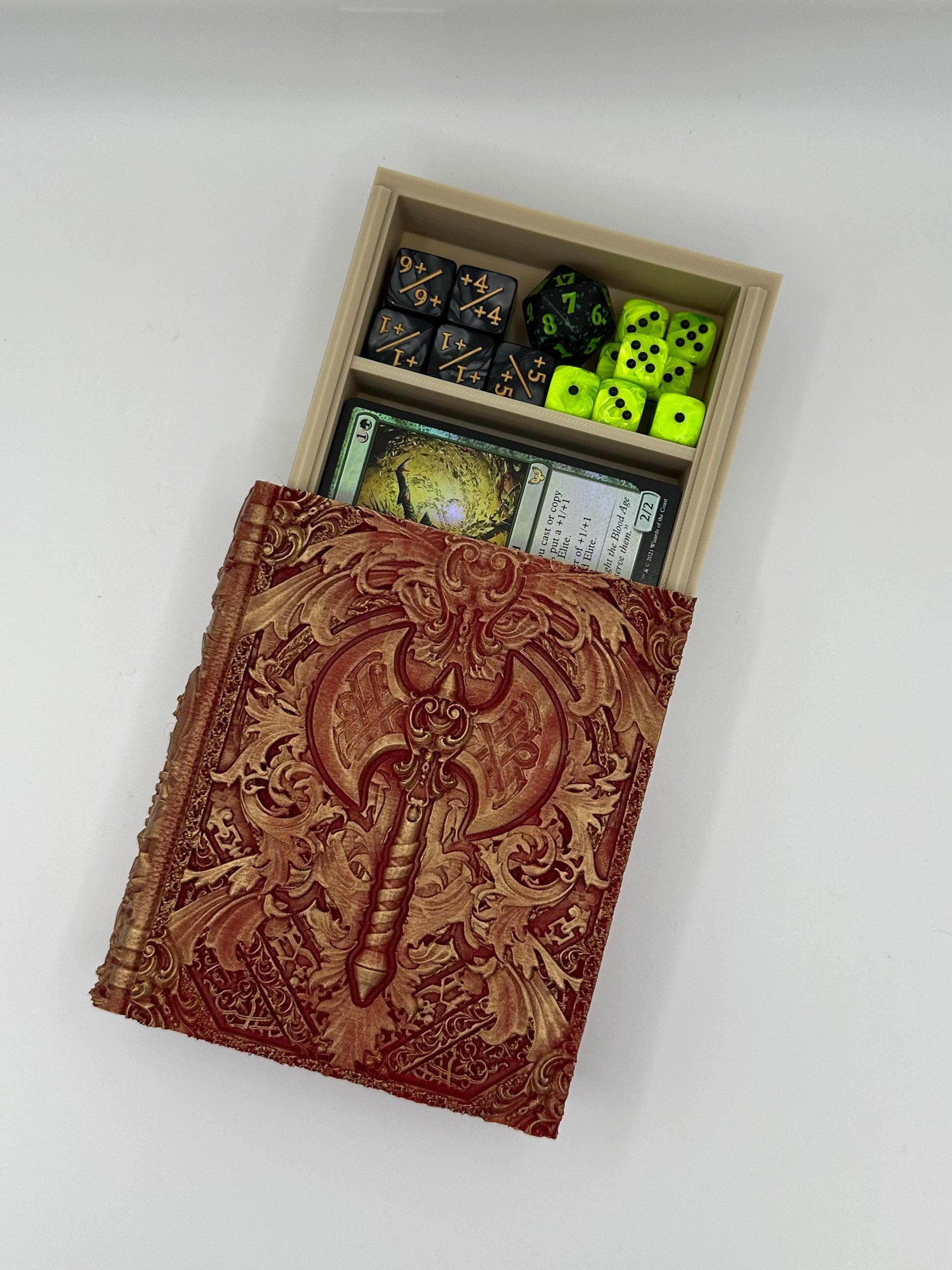 Barbarian Tome,Card and Dice Storage, RPG Minifigure Organizer, Dice Rolling Tray