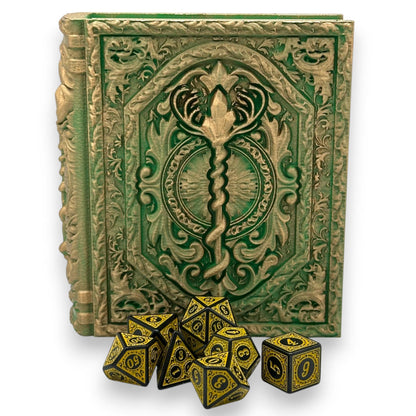 Druid Tome, Card and Dice Storage, RPG Minifigure Organizer, Dice Rolling Tray
