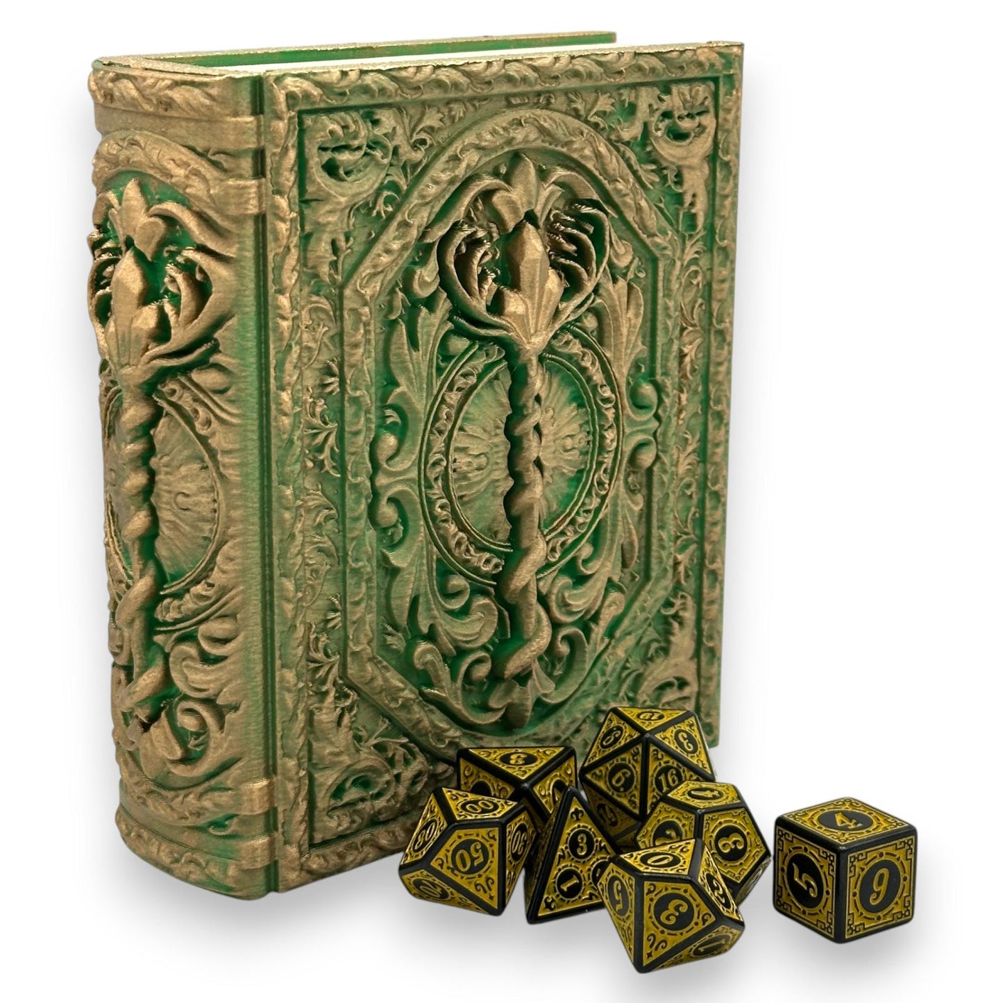 Druid Tome, Card and Dice Storage, RPG Minifigure Organizer, Dice Rolling Tray
