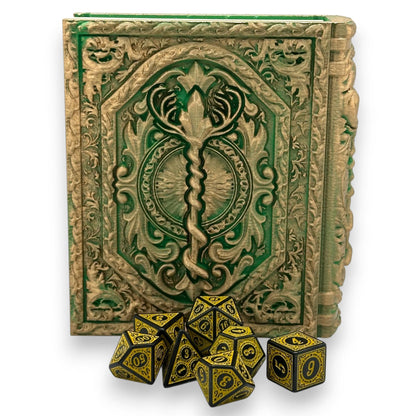 Druid Tome, Card and Dice Storage, RPG Minifigure Organizer, Dice Rolling Tray