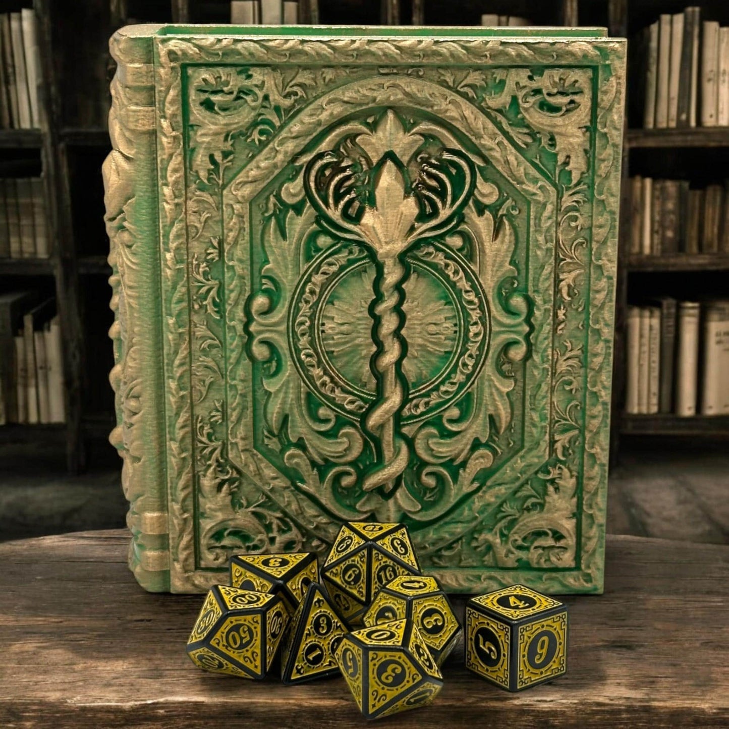 Druid Tome, Card and Dice Storage, RPG Minifigure Organizer, Dice Rolling Tray