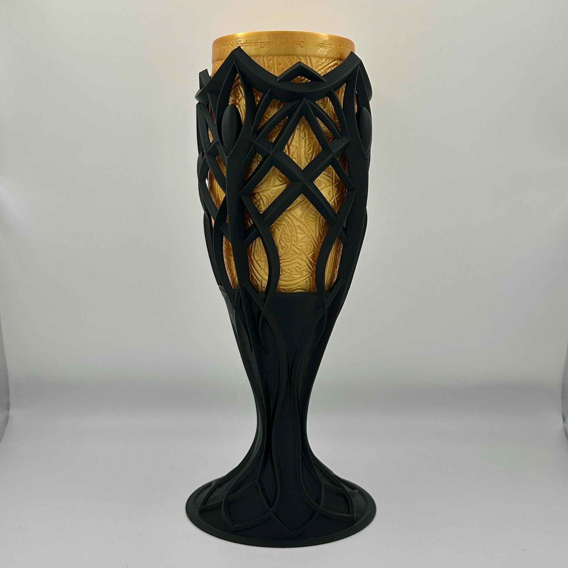 A Gold and black Fantasy Chalice, Elven Themed Goblet, Beverage Holder, Cosplay Chalice