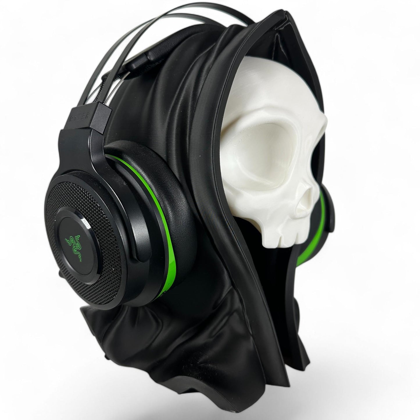 Hooded Skull Headphone Stand, Gothic Gaming Decor