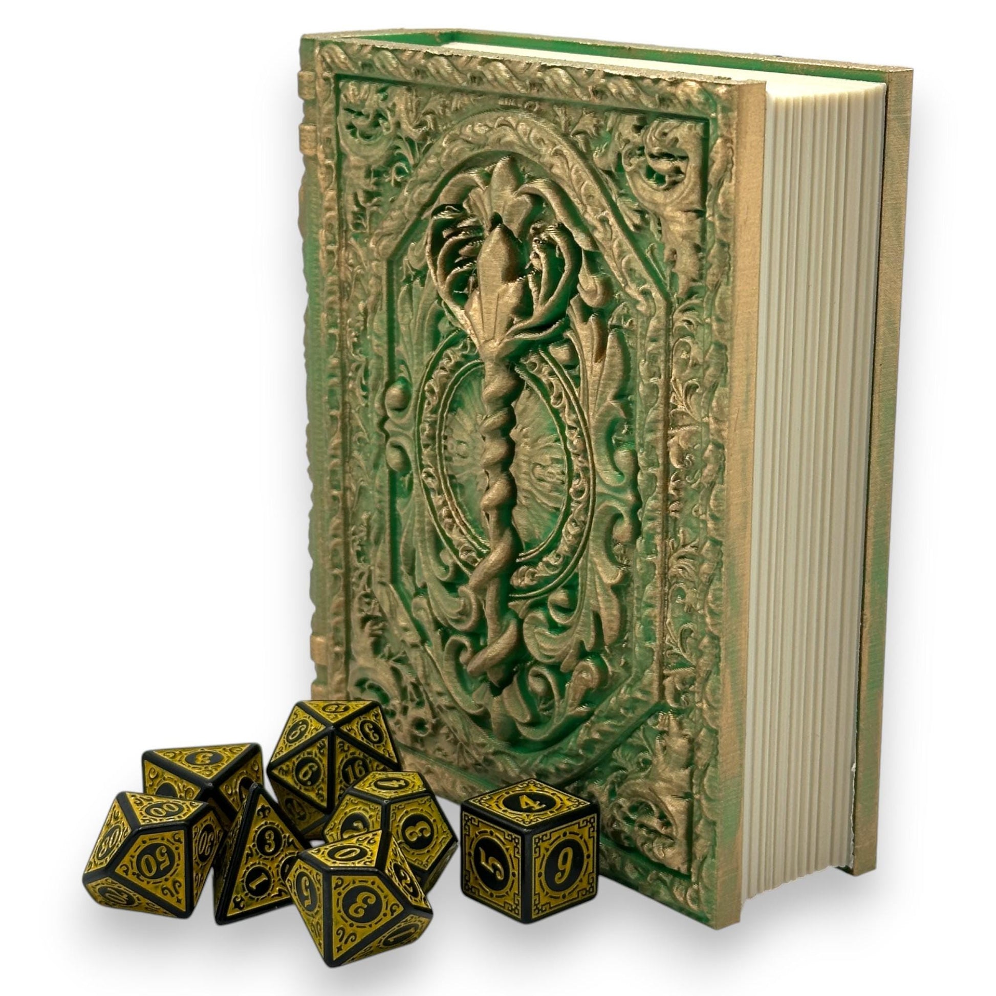 Druid Tome, Card and Dice Storage, RPG Minifigure Organizer, Dice Rolling Tray