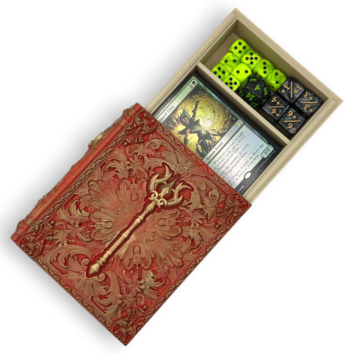 Sorcerer Tome Card and Dice Storage, RPG Minifigure Organizer