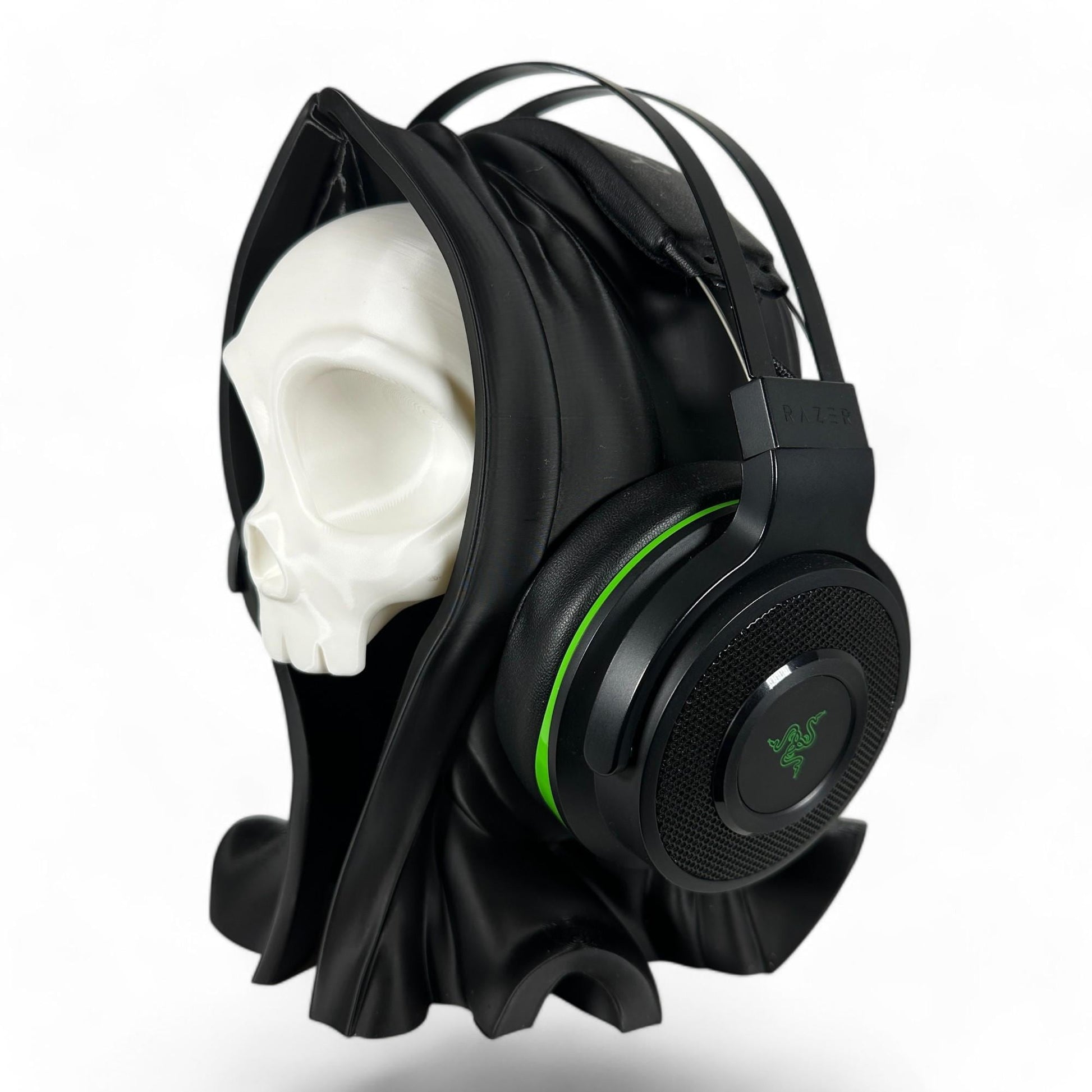 Hooded Skull Headphone Stand, Gothic Gaming Decor