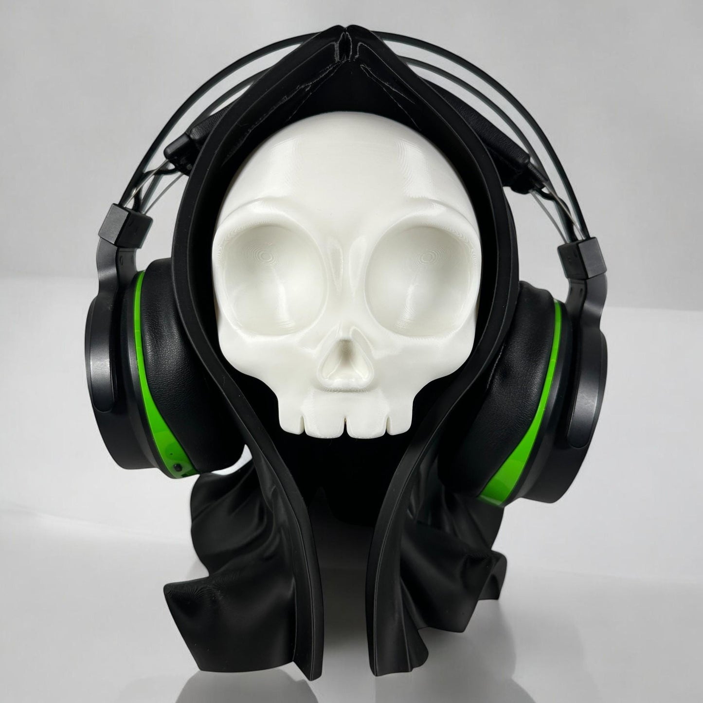 Hooded Skull Headphone Stand, Gothic Gaming Decor