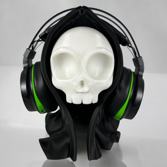 Hooded Skull Headphone Stand, Gothic Gaming Decor