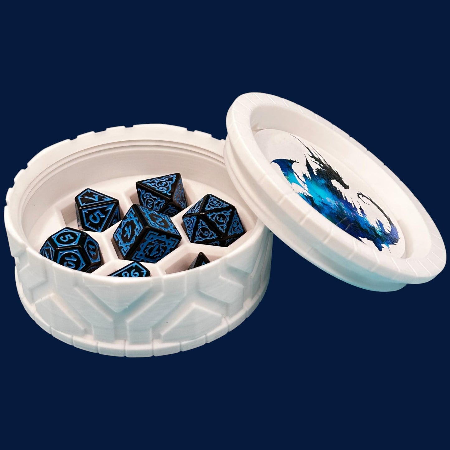 3D Printed Dice Holder with Castle Dragon Graphics: Tabletop Gaming RPG Gift