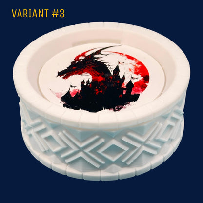 3D Printed Dice Holder with Castle Dragon Graphics: Tabletop Gaming RPG Gift