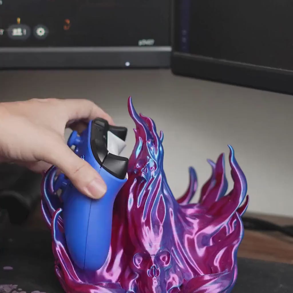 Twin Arcane Dual Controller Holder – Gothic Flame 3D Printed Gaming Stand